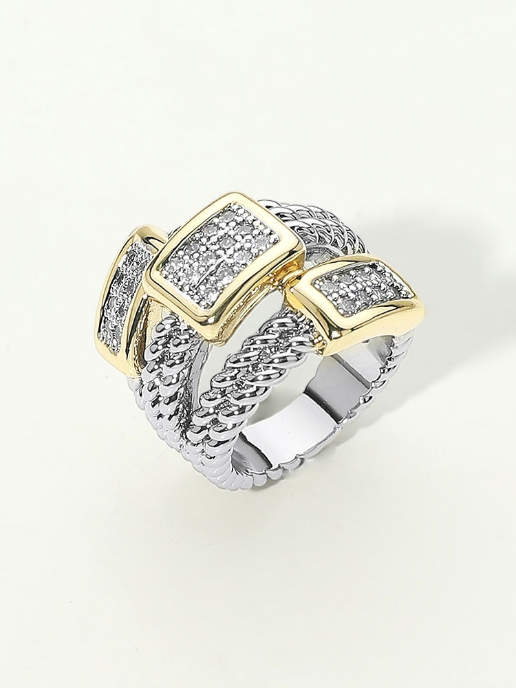 Two Tone Cz Size 7 Twist Layered Band Silver Gold Crystal Ring Cocktail Jewelry 42$